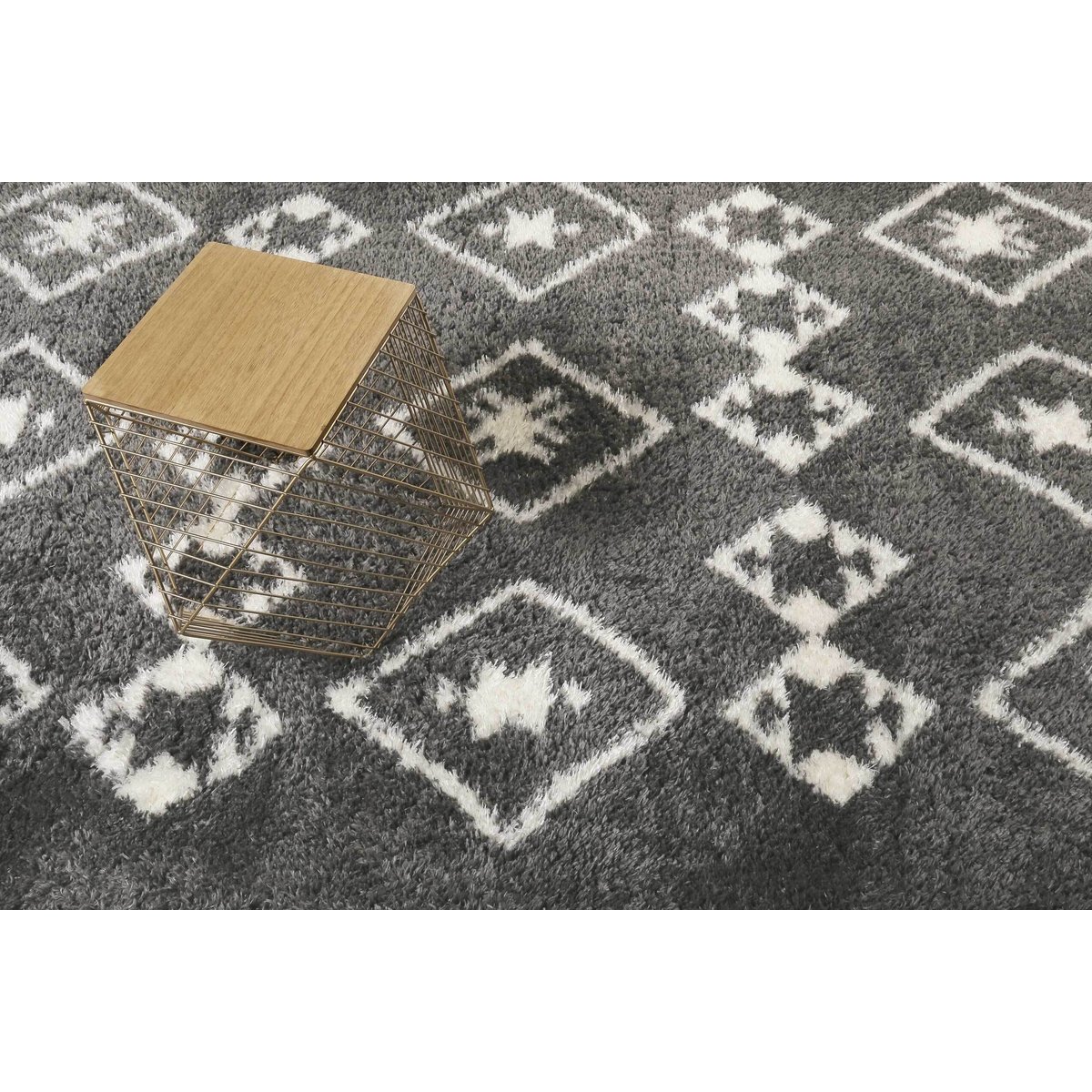 Tapis à poils longs motif ethnique , AYACHI anthracite/blanc, WECON HOME