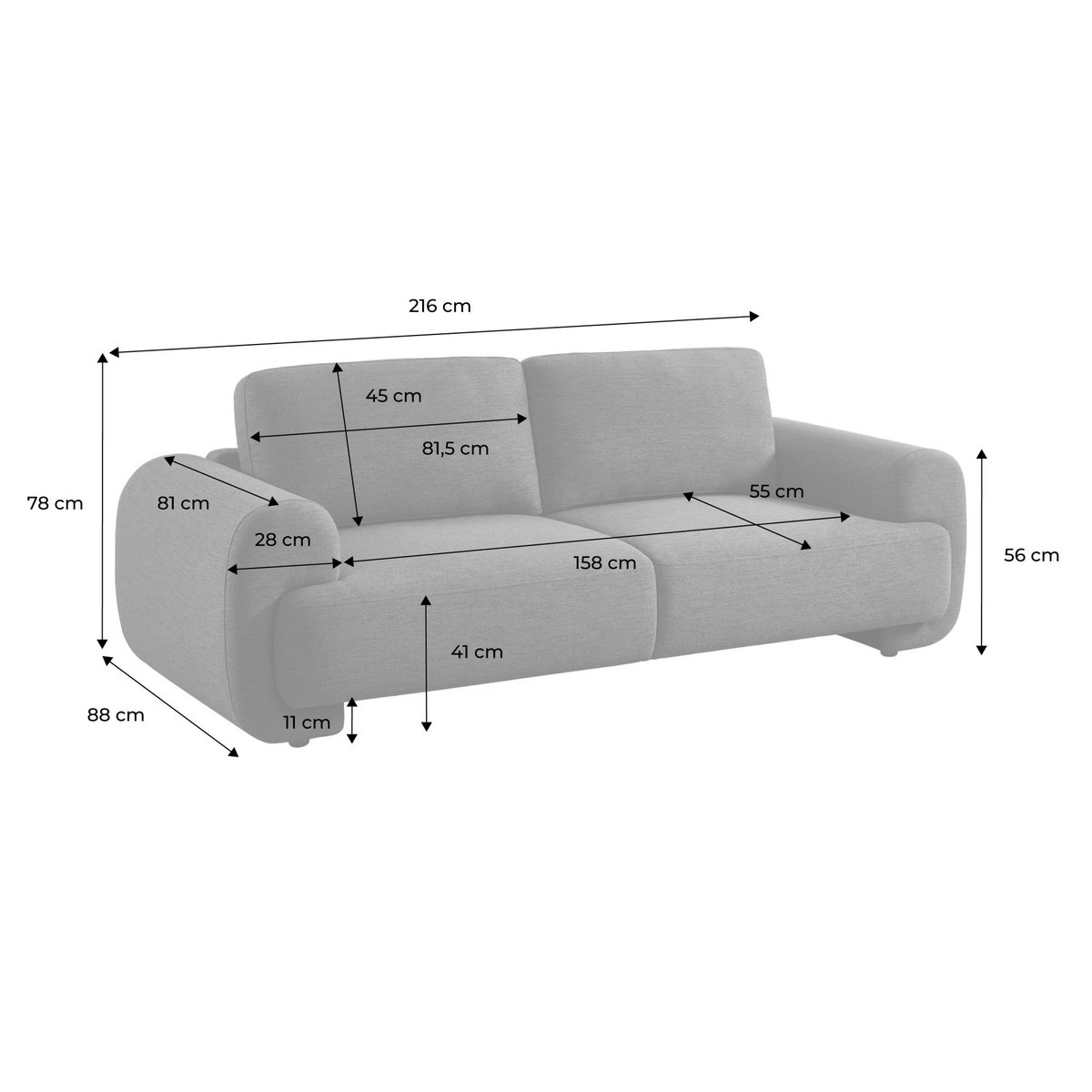 Canapé 3 places tissu ZENIO crème, SWEEEK