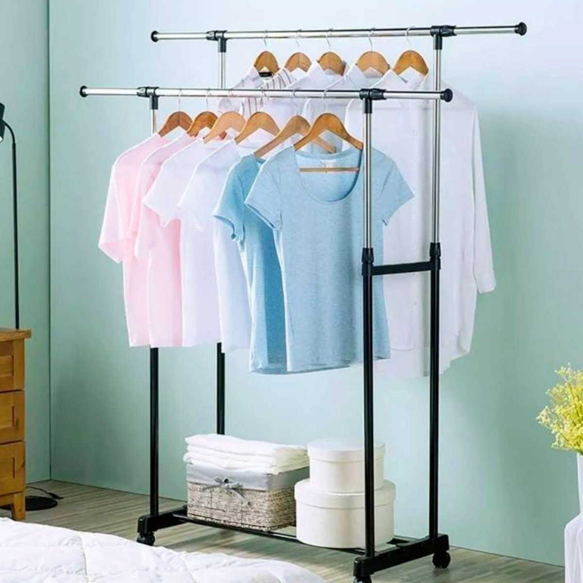 Portant vêtements double hauteur ajustable 80x43x160cm noir, WADIGA