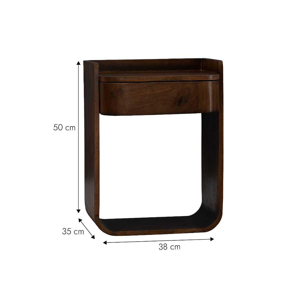Table de chevet avec tiroir en bois de manguier MAORA bois foncé, MADE IN MEUBLES