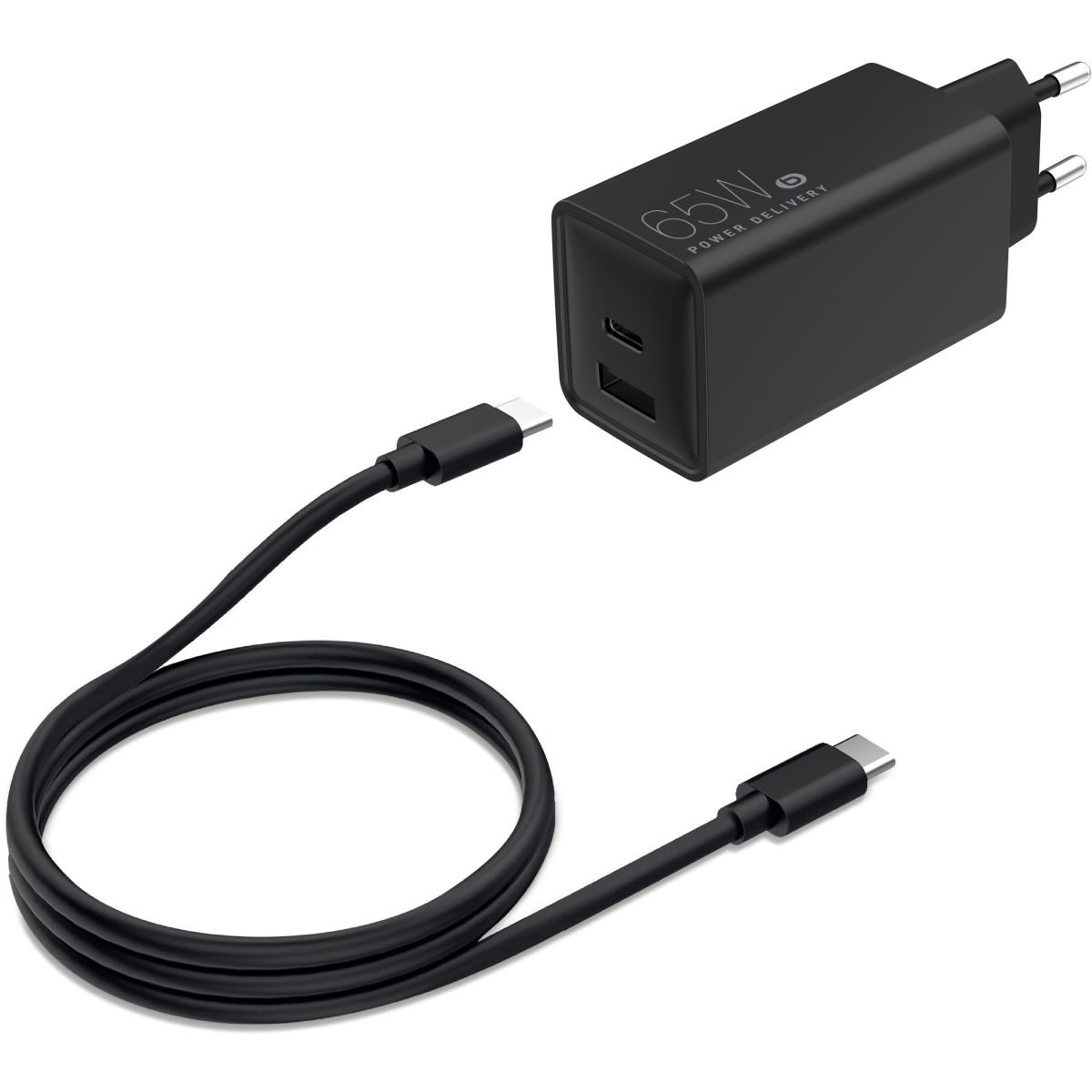 Chargeur ordinateur portable 65W USB-A + USB-C + cable USB-C 2M Noir couleur unique, ESSENTIEL B