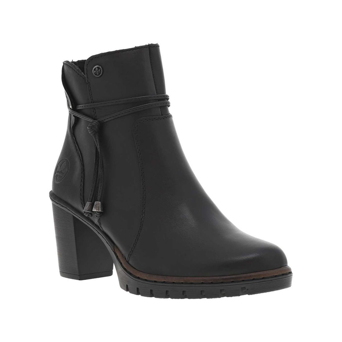 Boots à talon décroché haut, logo embossé avec zip latéral et cordon noires, RIEKER