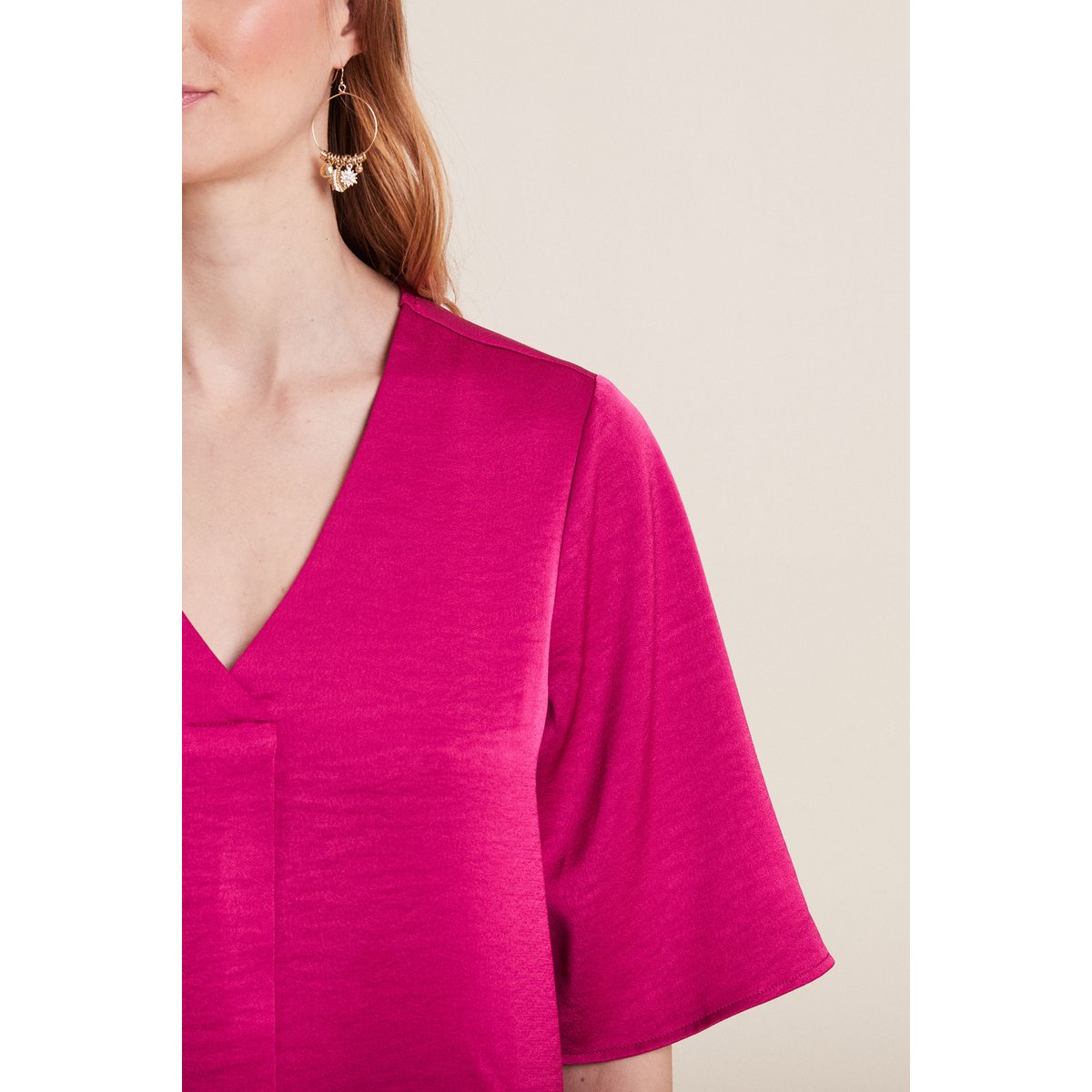 Blouse manches 3/4 satin rose fushia, BREAL
