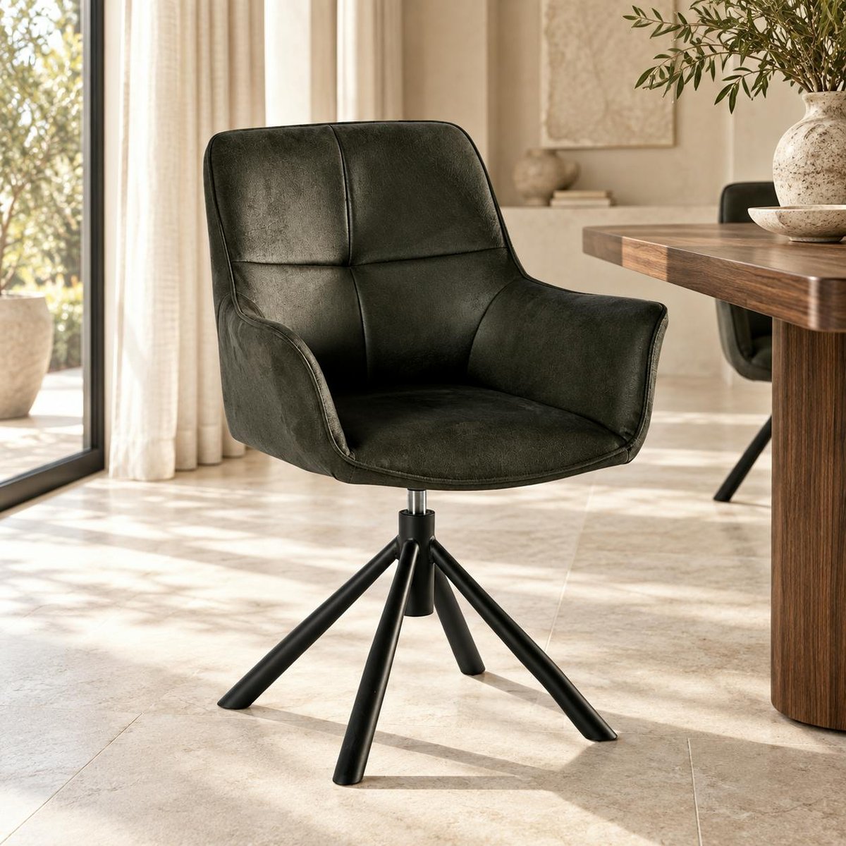 Fauteuil pivotant contemporain microfibre grise (lot de 2) IENA gris foncé, PIER IMPORT