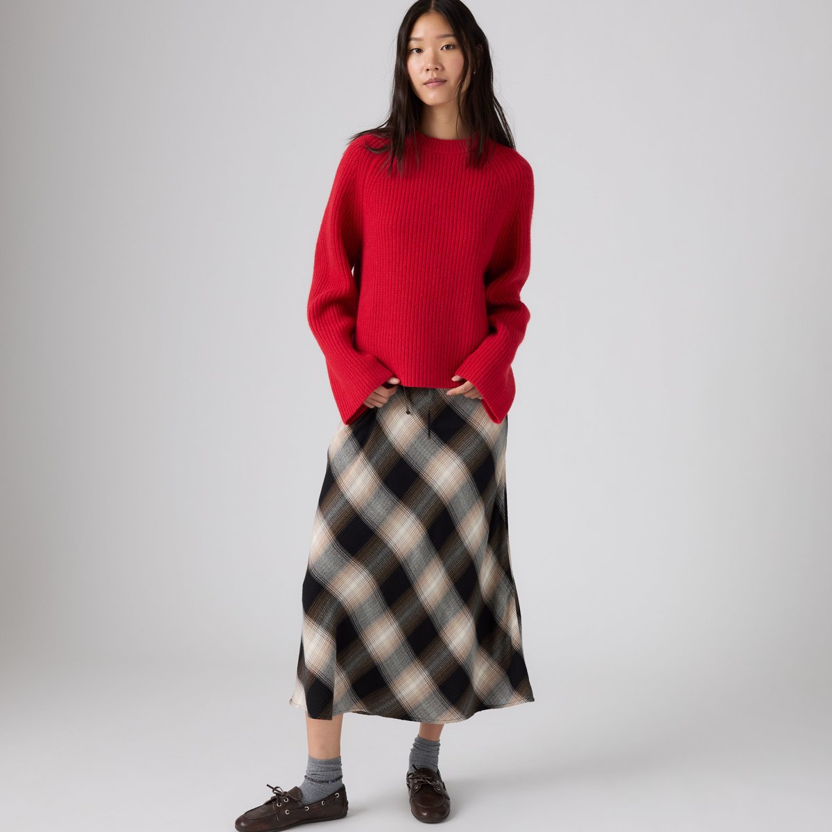 Jupe fluide Noemi marron - tessa shadow plaid v2 anthracite night, LEVI'S