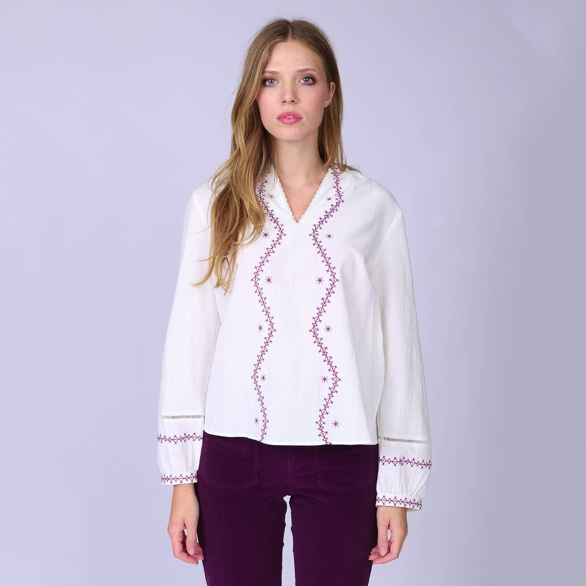 Chemise brodée blanc casse, MISE AU GREEN