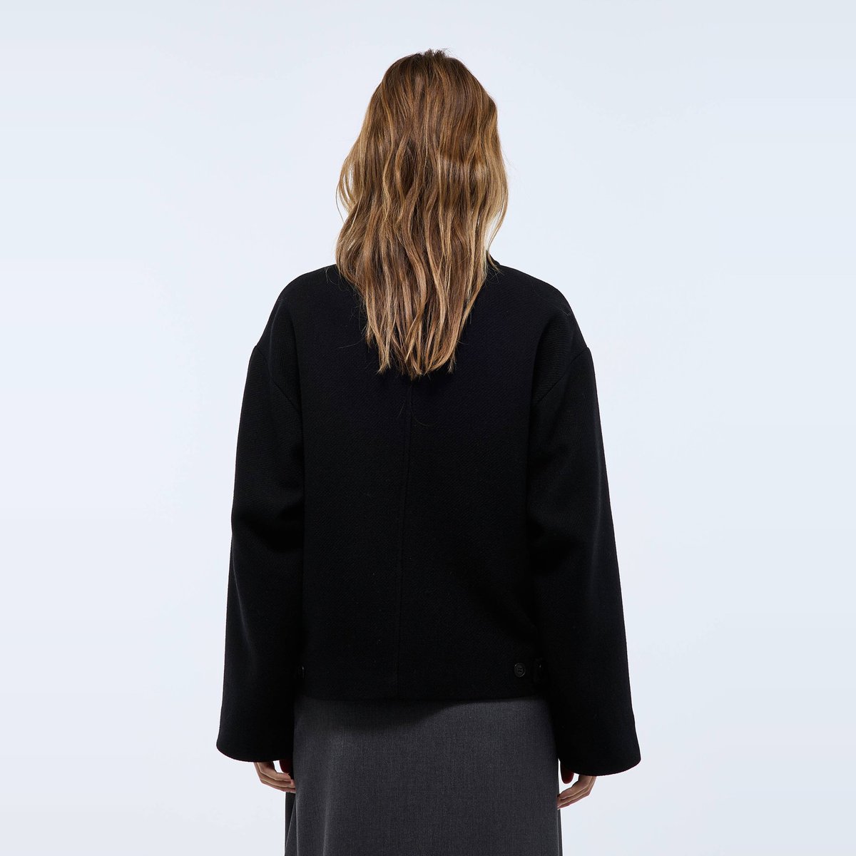 Blouson uni boutonné contenant de la laine noir, MONOPRIX