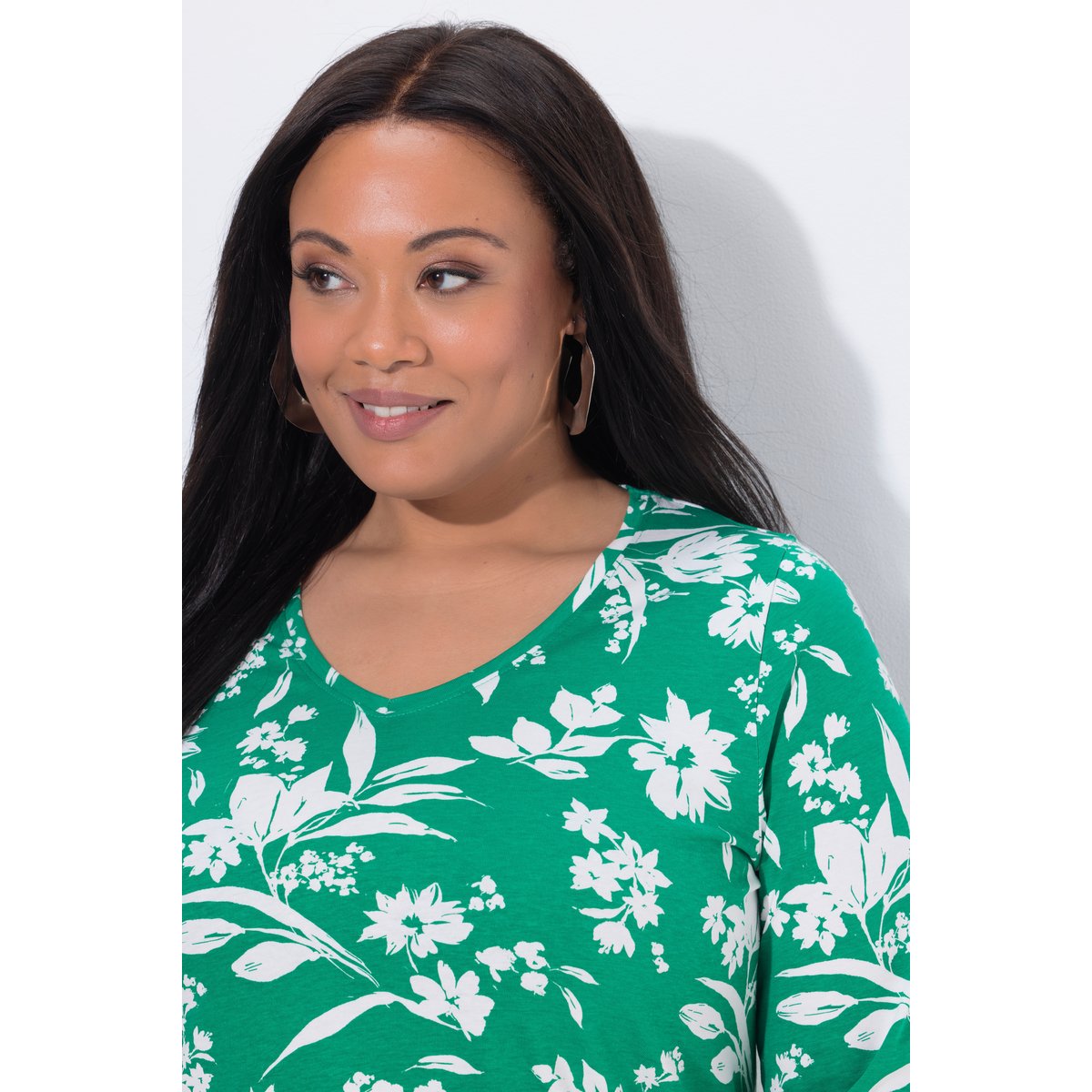 T-shirt motif à fleurs, coupe évasée vert d’été, ULLA POPKEN