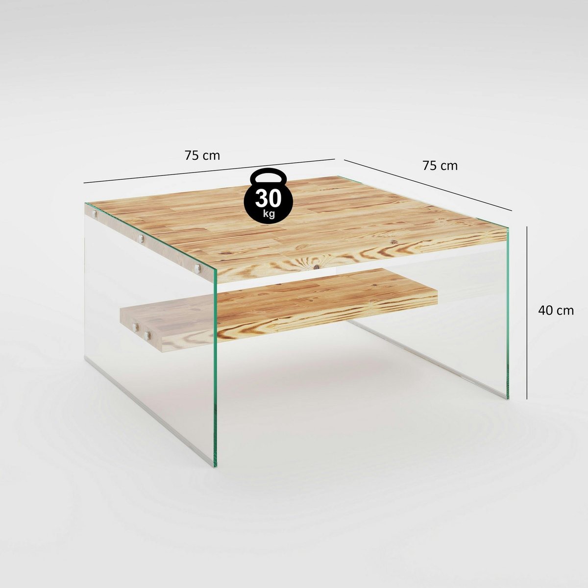 Table basse moderne en verre et bois LHASA bois clair, PIER IMPORT