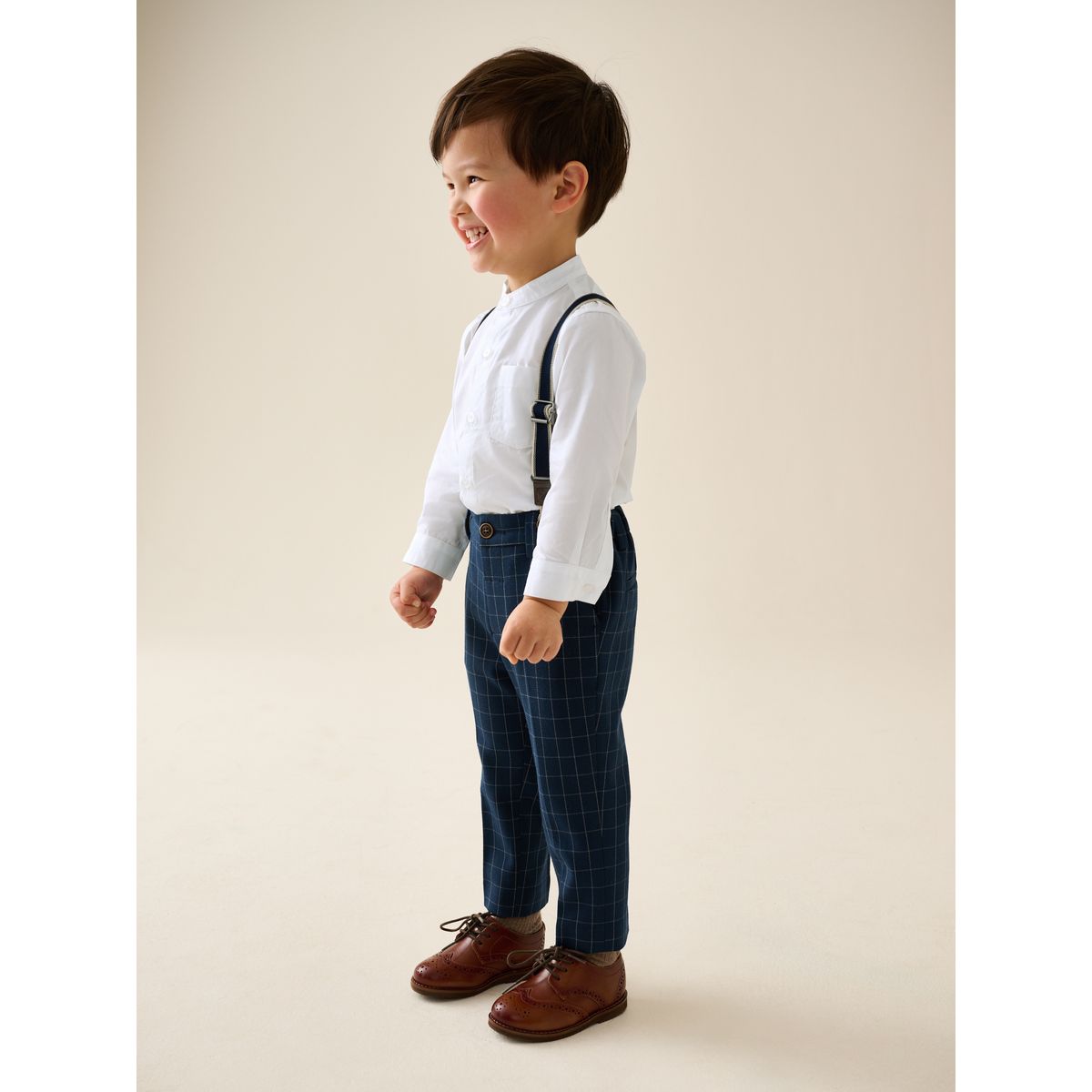 Ensemble chemise, pantalon et bretelles bleu marine à carreaux, NEXT