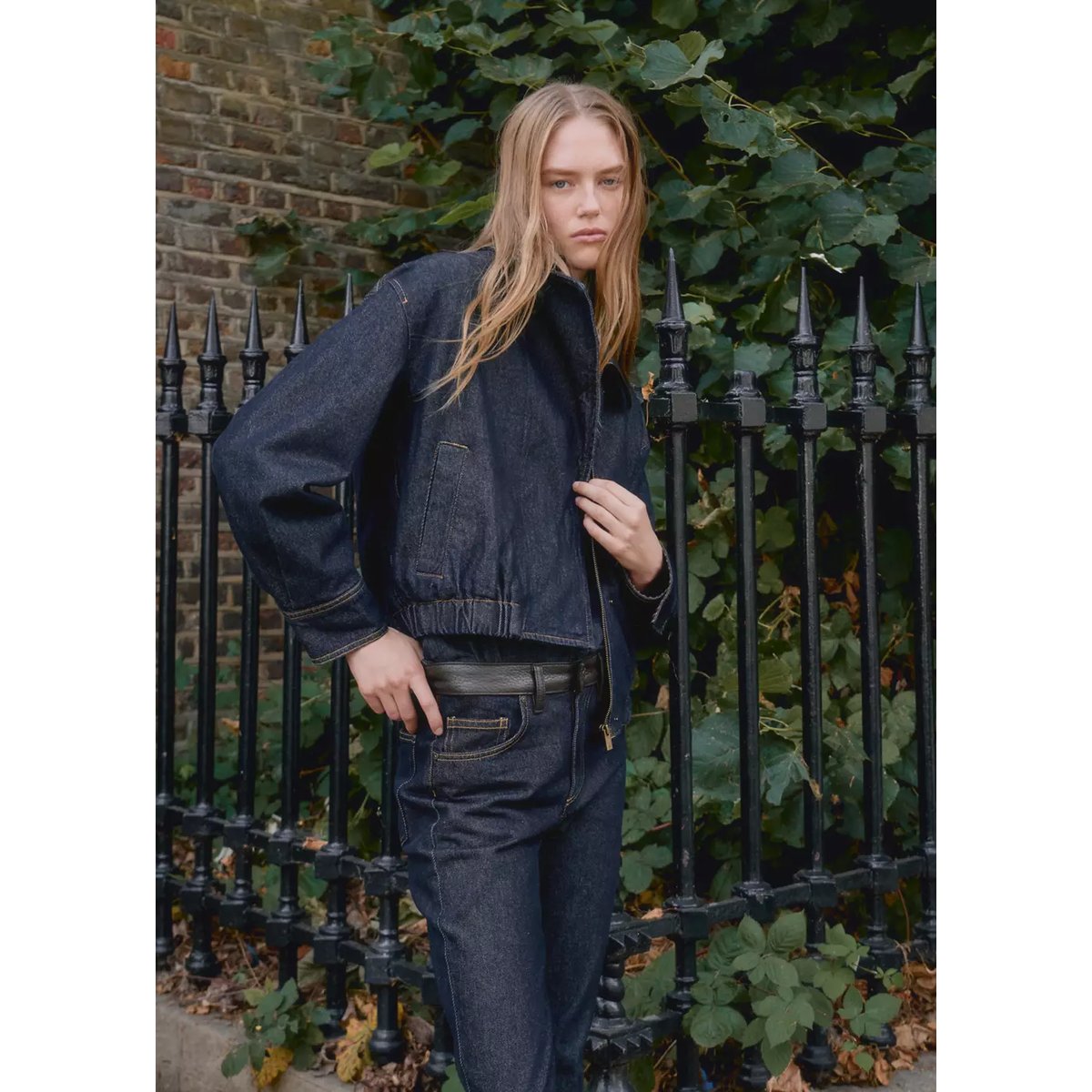 Veste bomber en jean bleu, MANGO
