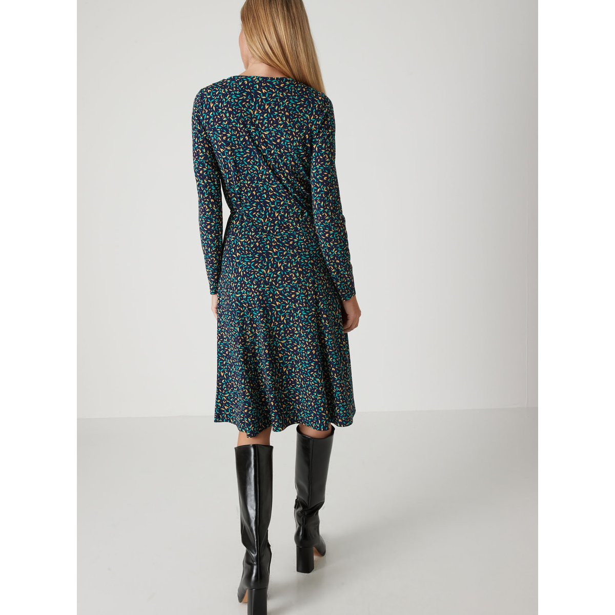 Robe fluide manches longues imprimé bleu, DAXON