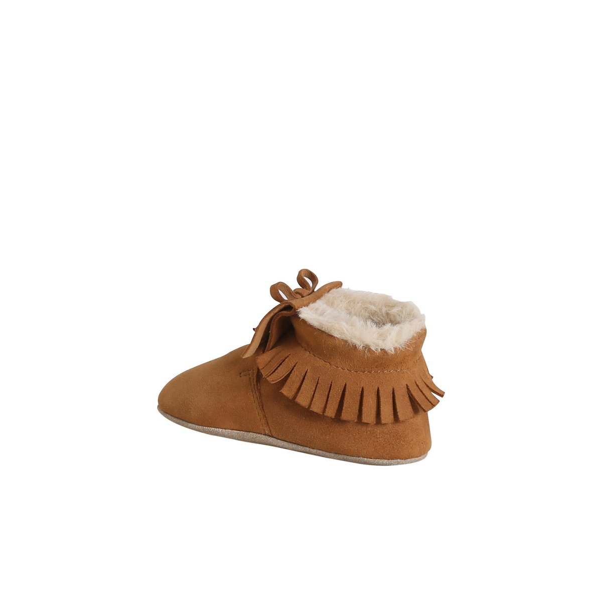 Chaussons élastiqués fourrés en cuir souple bébé lot marron, VERTBAUDET