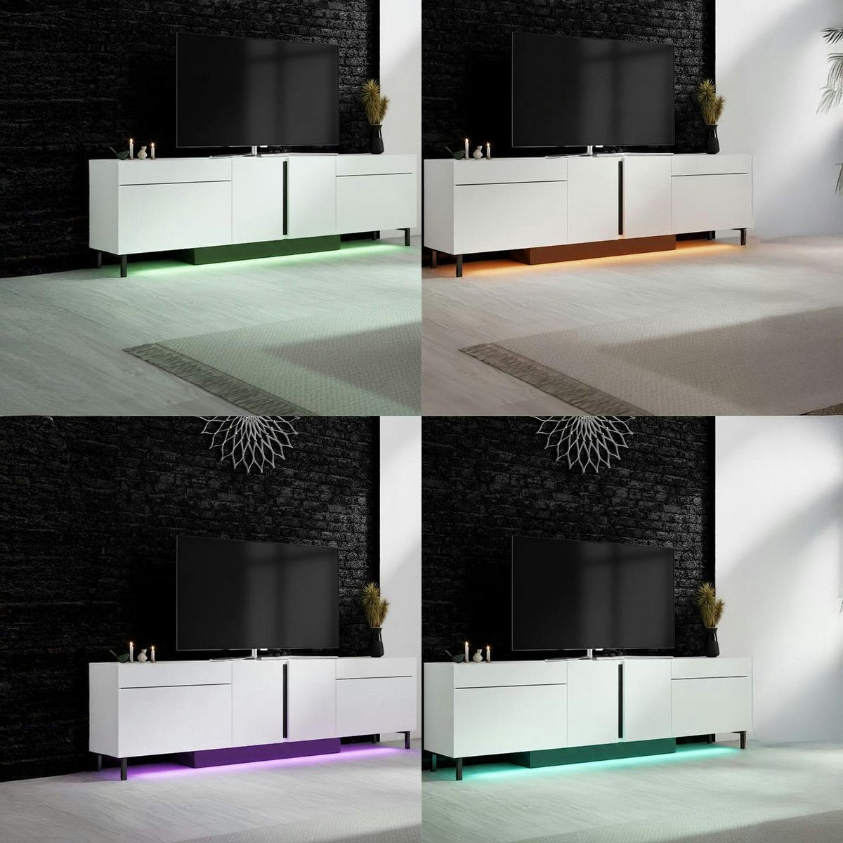 Meuble TV 180 cm, LED intégrées AURA blanc, PIER IMPORT