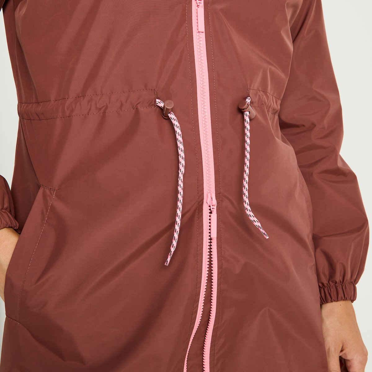 Imperméable long à capuche orange bordeaux, GRAIN DE MALICE