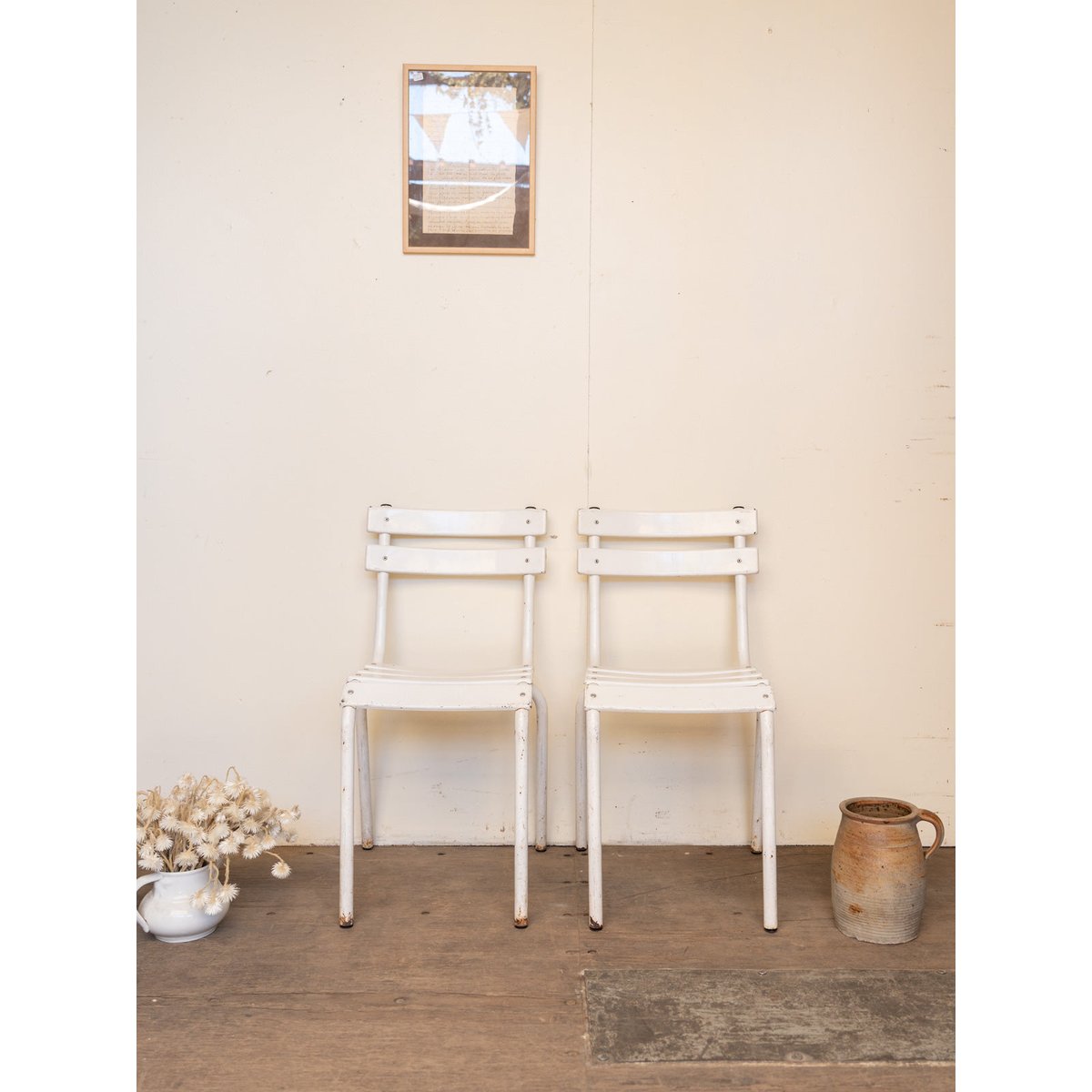 Lot de 4 chaises en métal blanc Alma N°1832 - Bon état blanc, DEBONGOUT