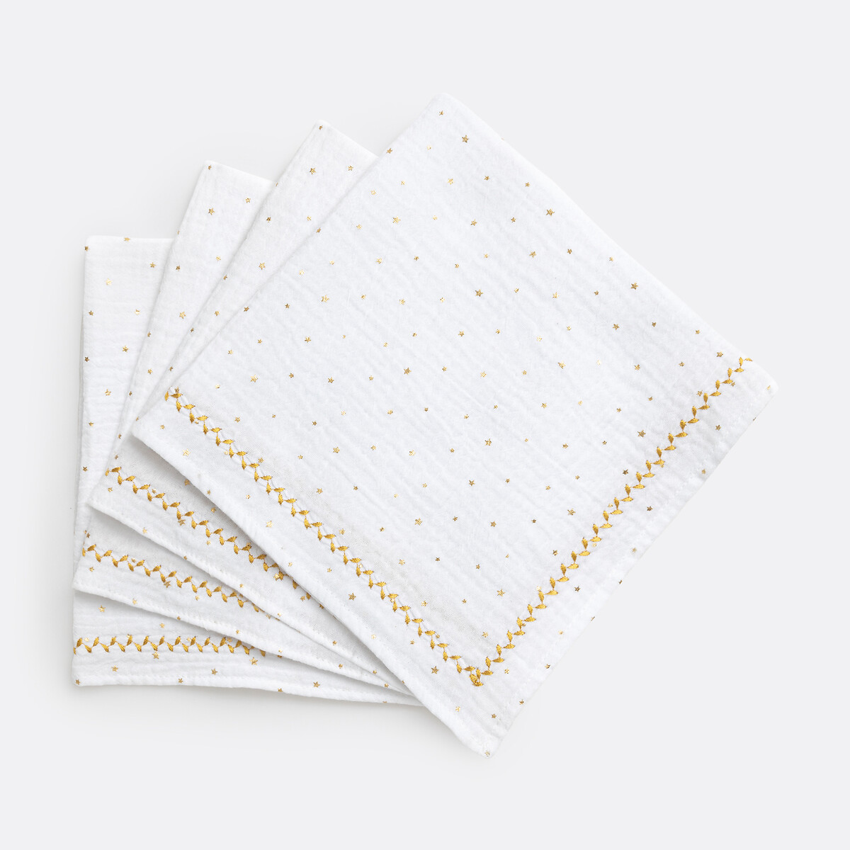 Confezione da 4 tovaglioli, Kumla stelle ricamate bianco color oro, LA REDOUTE INTERIEURS