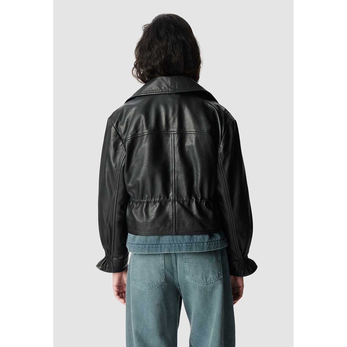 Veste oversize courte en cuir noir, IKKS