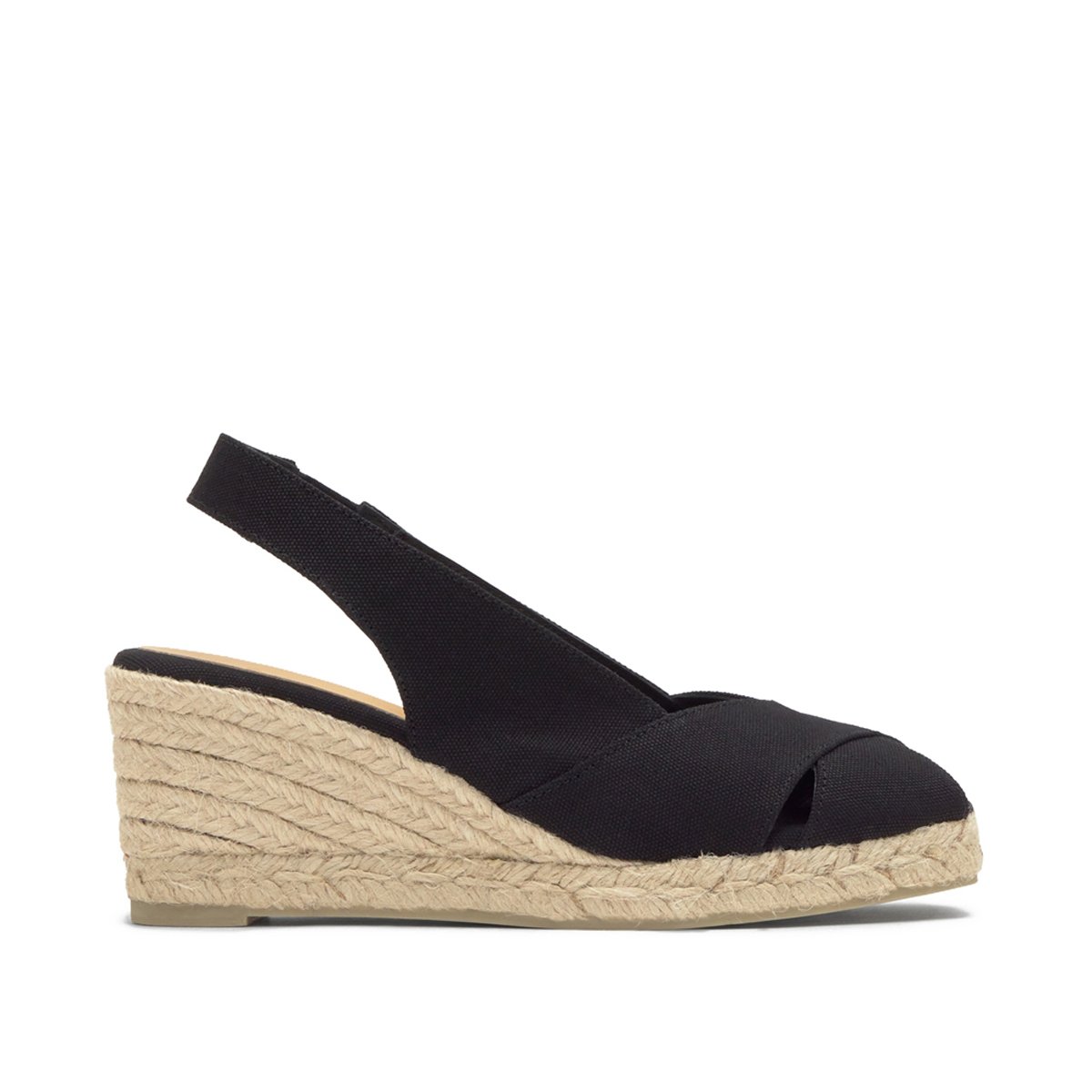 Espadrilles compensées peep-toe en coton à bride élastique DIANA PLATFORM noir, CASTANER