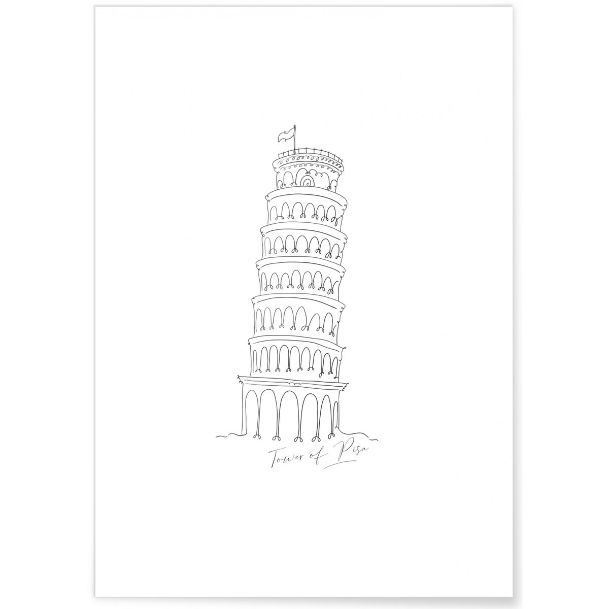 Affiche Line Art Tour de Pise blanc, L'AFFICHERIE