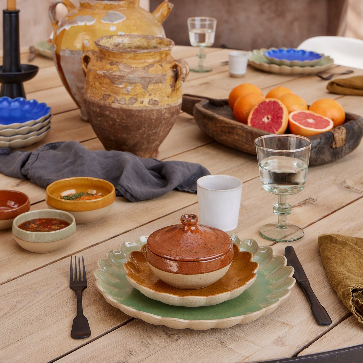 Assiette ronde coupe 28, MARRAKESH eucalyptus, COSTA NOVA
