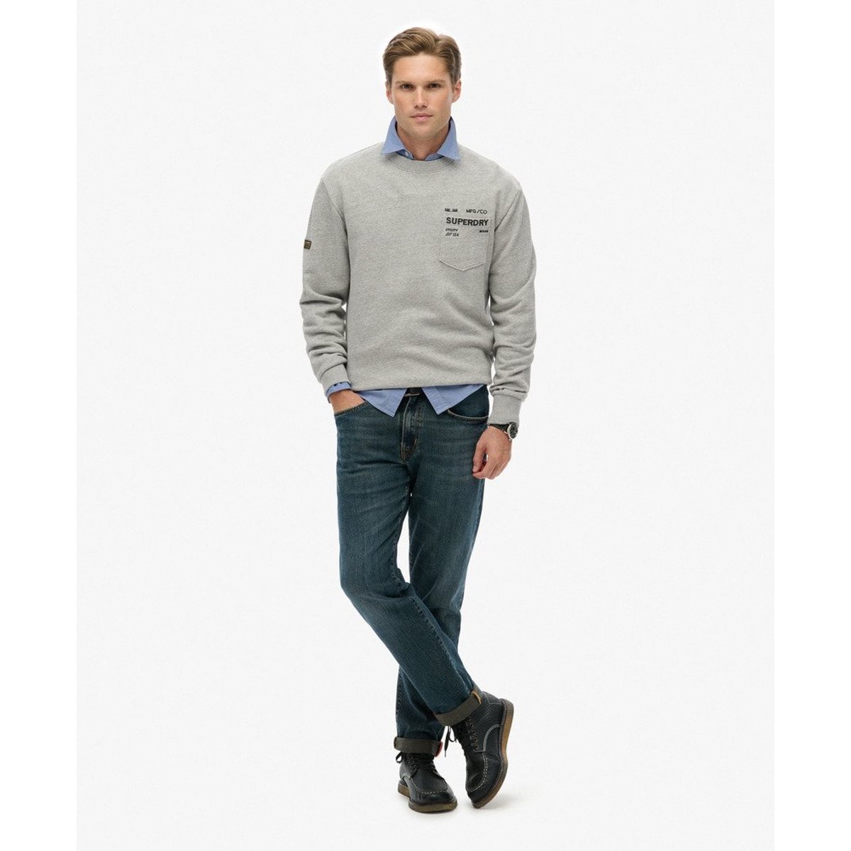 Sweat ample Utility gris athlétique chiné, SUPERDRY