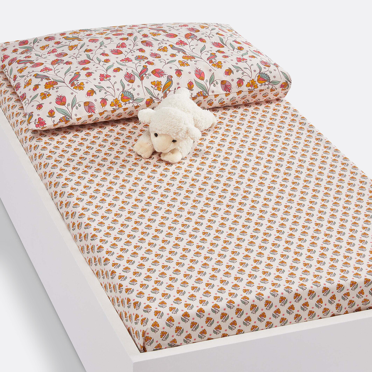 Drap-housse bébé en coton bonnet 17 cm, Bertille imprimé rose, LA REDOUTE INTERIEURS