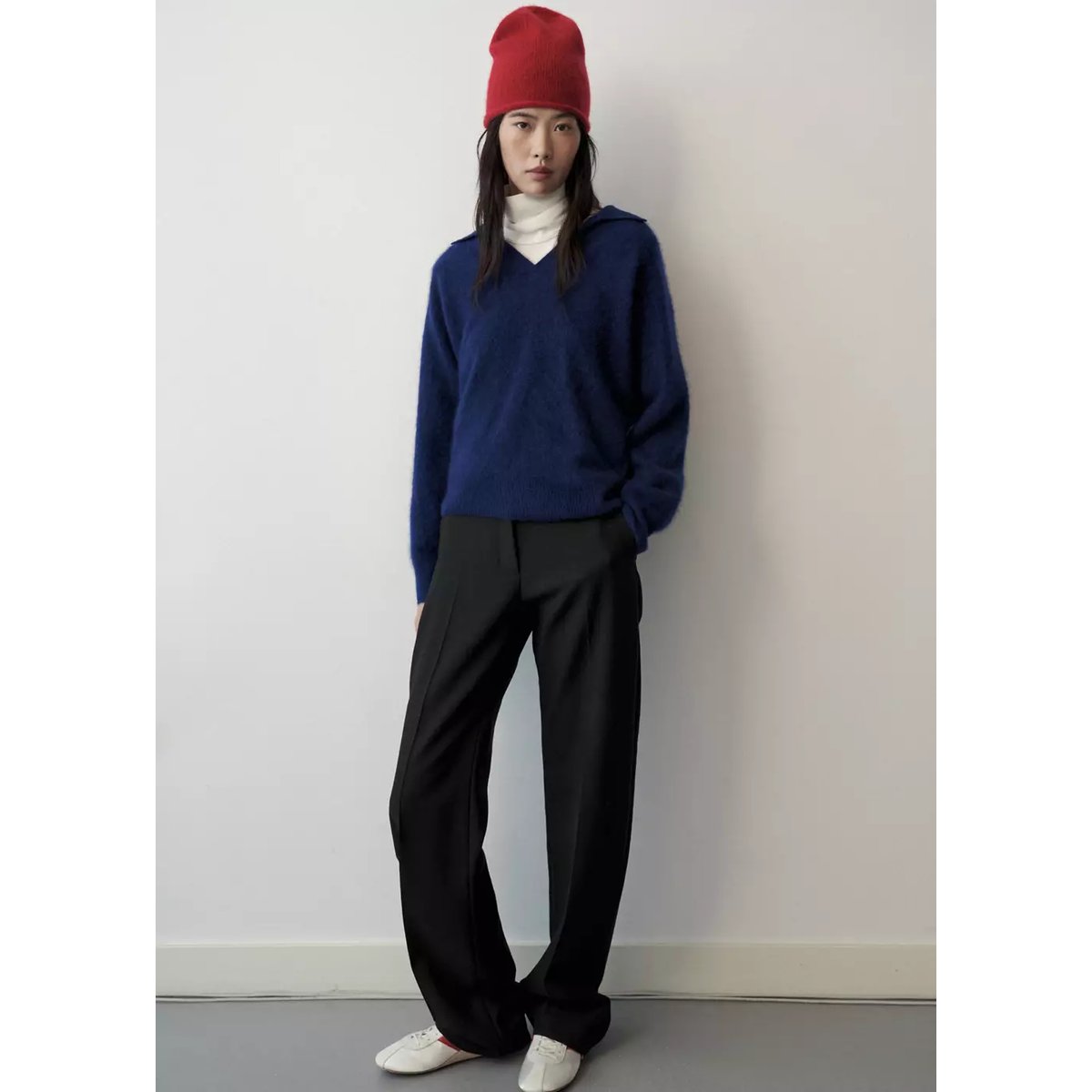 Pull 100% laine col polo bleu encre, MANGO
