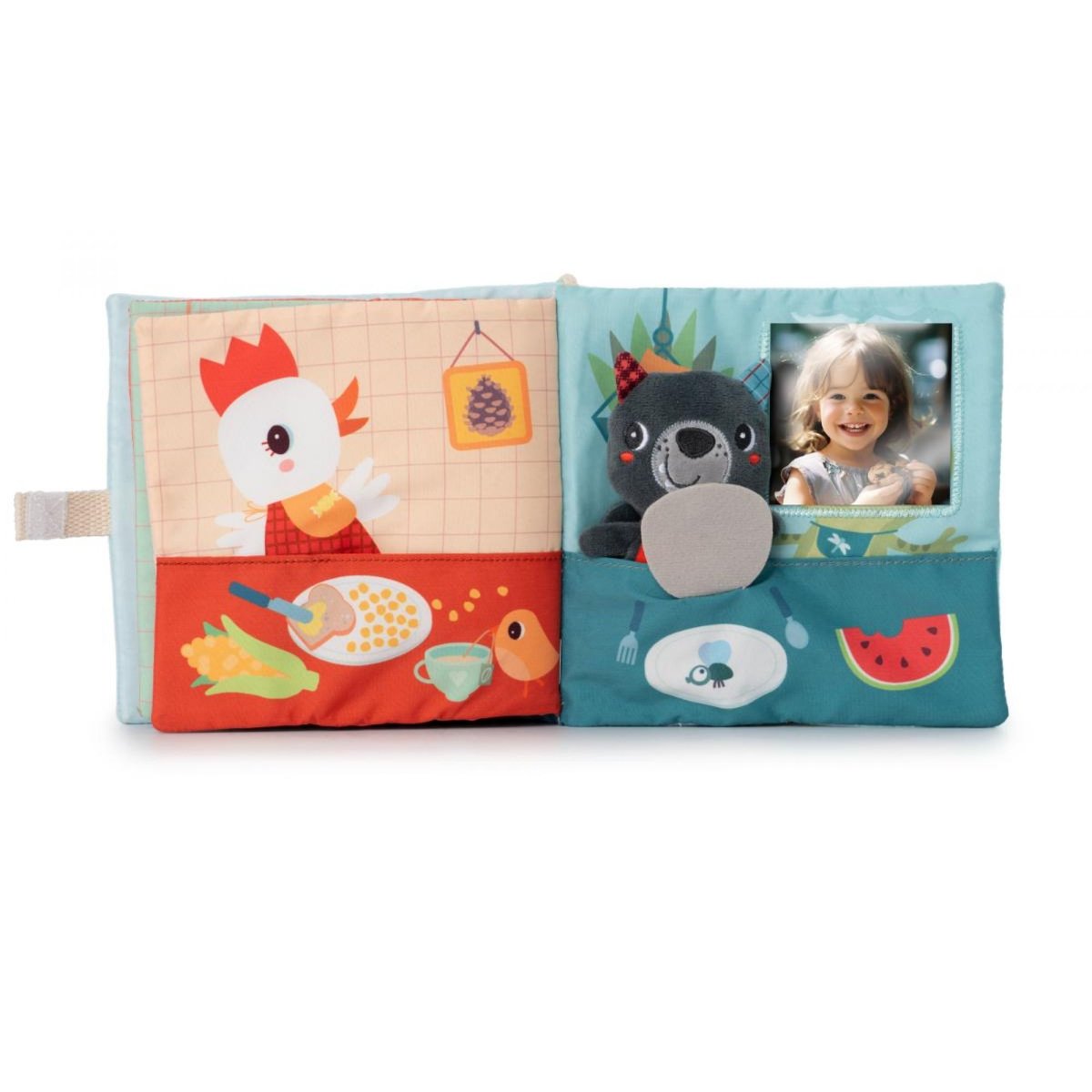 Livre d'activités en tissu Bon appétit bleu, gris, blanc, LILLIPUTIENS
