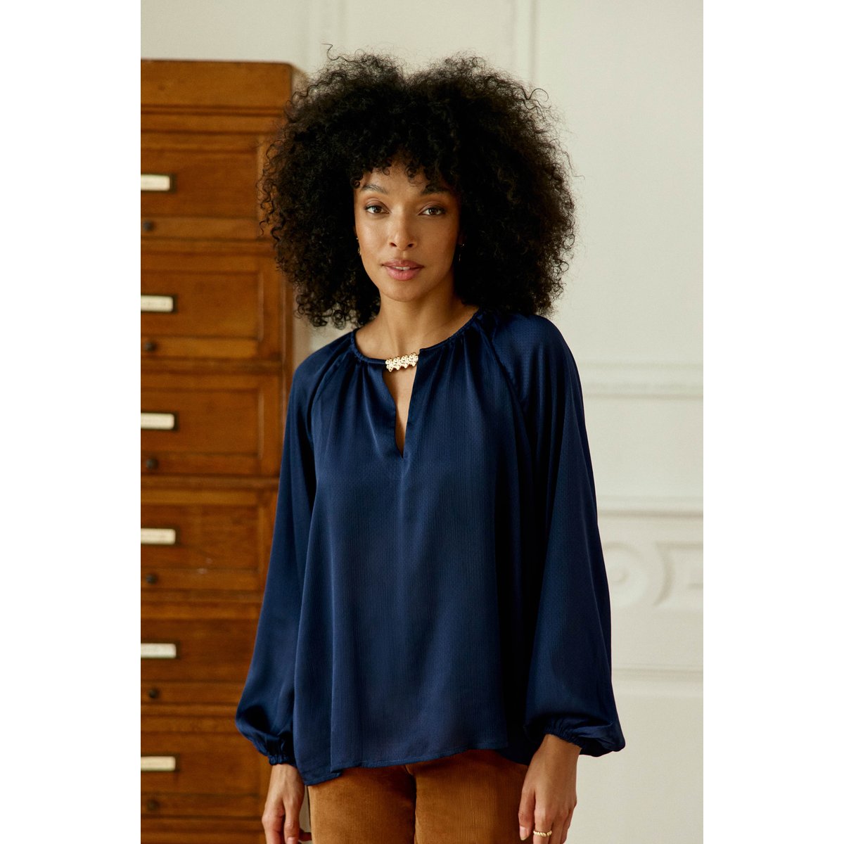 Blouse manches longues col rond uni BINTA 25-marine, LA PETITE ETOILE