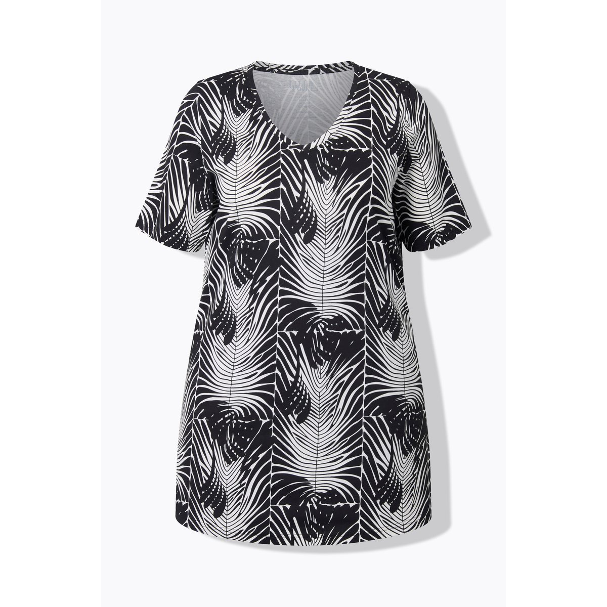 T-shirt long imprimé graphique noir, ULLA POPKEN