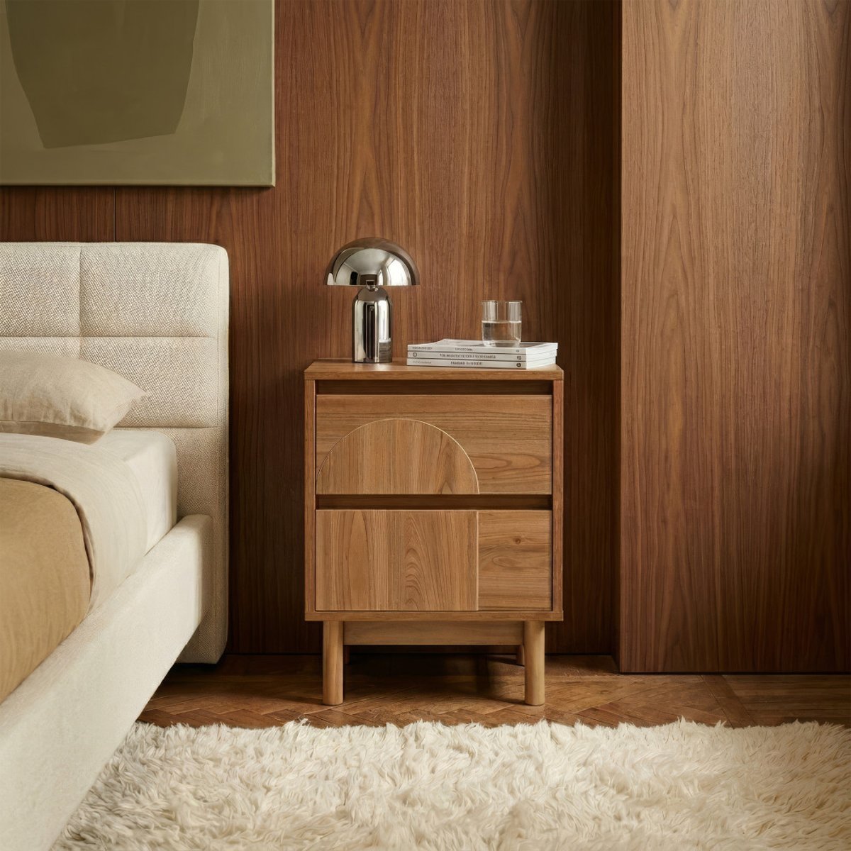 Table de chevet 2 tiroirs en bois- ABBY bois foncé, DRAWER