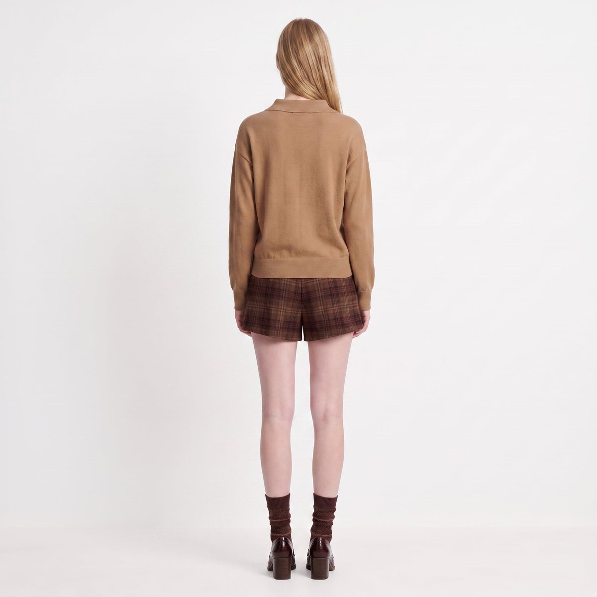 Pull coupe droite col polo boutonné maille douce FLERIE beige, ARTLOVE