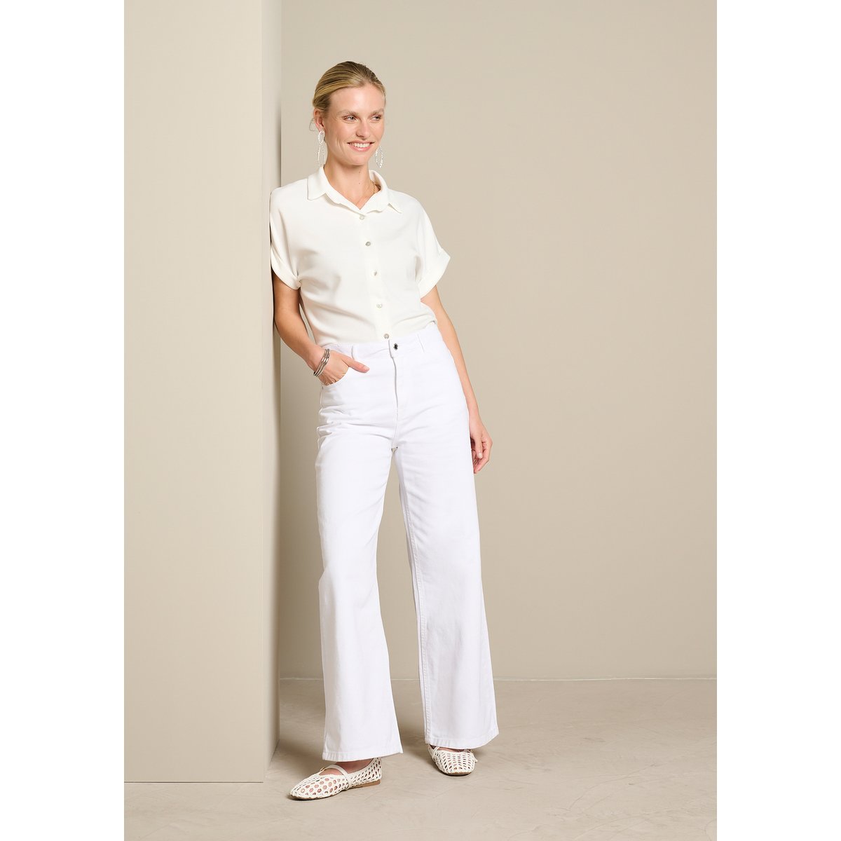 Chemise manches courtes fluide blanc casse, LOLALIZA