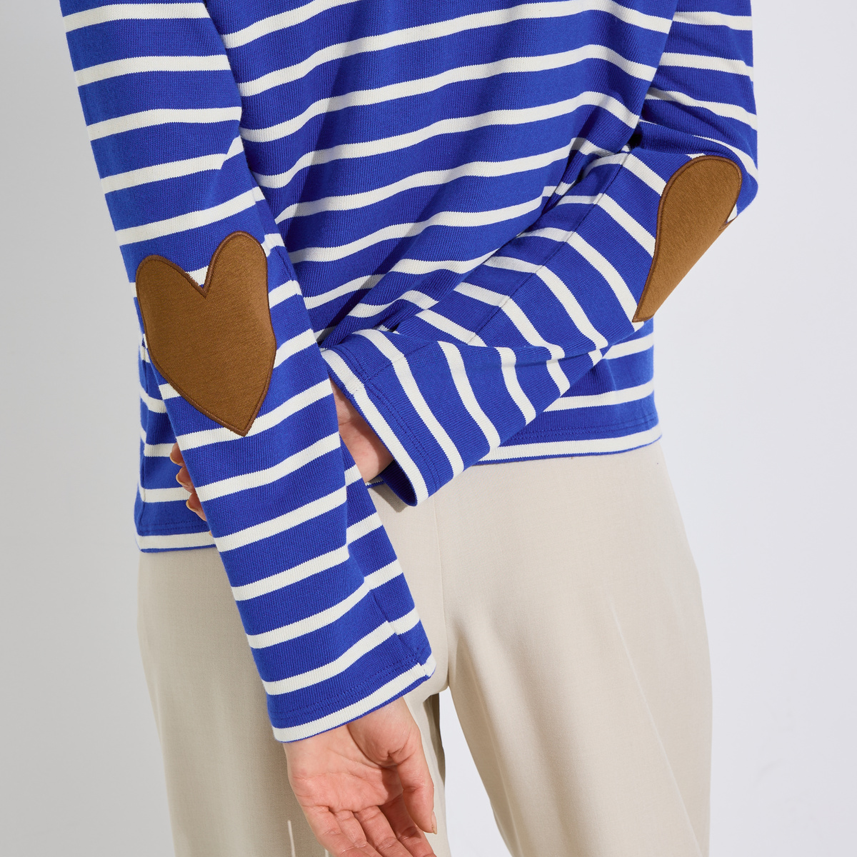 Tee-shirt rayé coudière cœur bleu, GRAIN DE MALICE