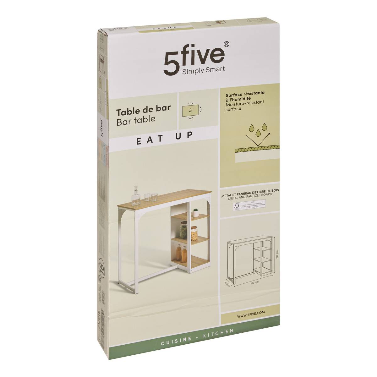 Table de bar 2 places avec rangements EAT UP blanc, 5FIVE SIMPLY SMART