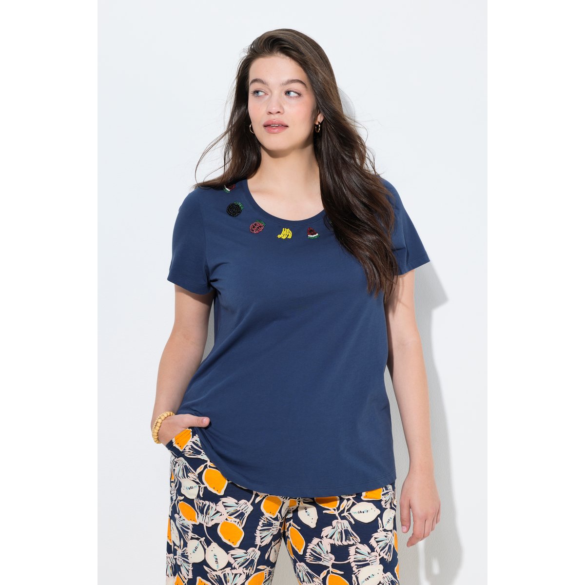 T-shirt en coton bio marine, ULLA POPKEN