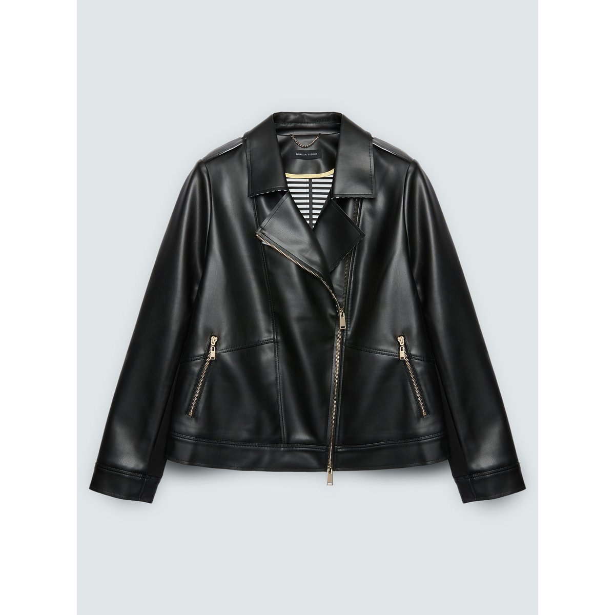 Veste biker avec détails à rayures noir, FIORELLA RUBINO