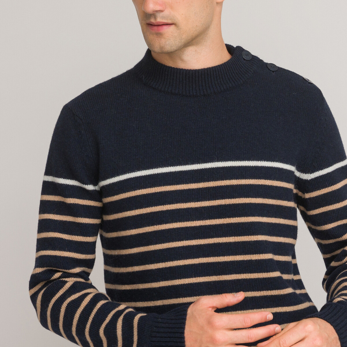 Breton Striped Jumper, Made in France navy/camel striped, LA REDOUTE COLLECTIONS
