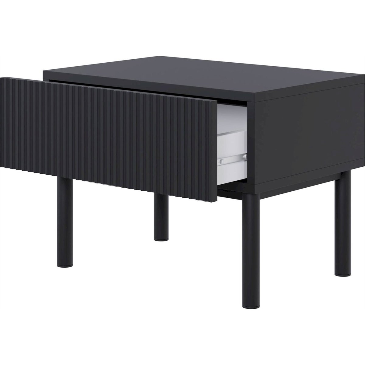 Table de chevet rainurée collection VELDIO NEW noir mat, RECOLLECTION