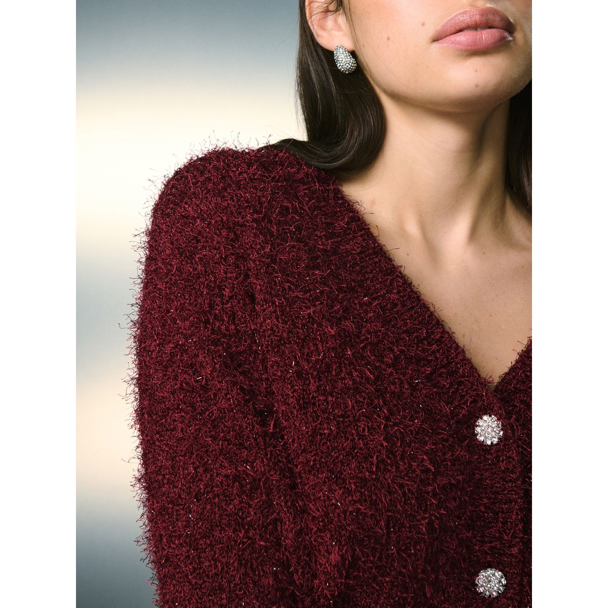 Cardigan scintillant réversible à col v rouge bordeaux, NEXT