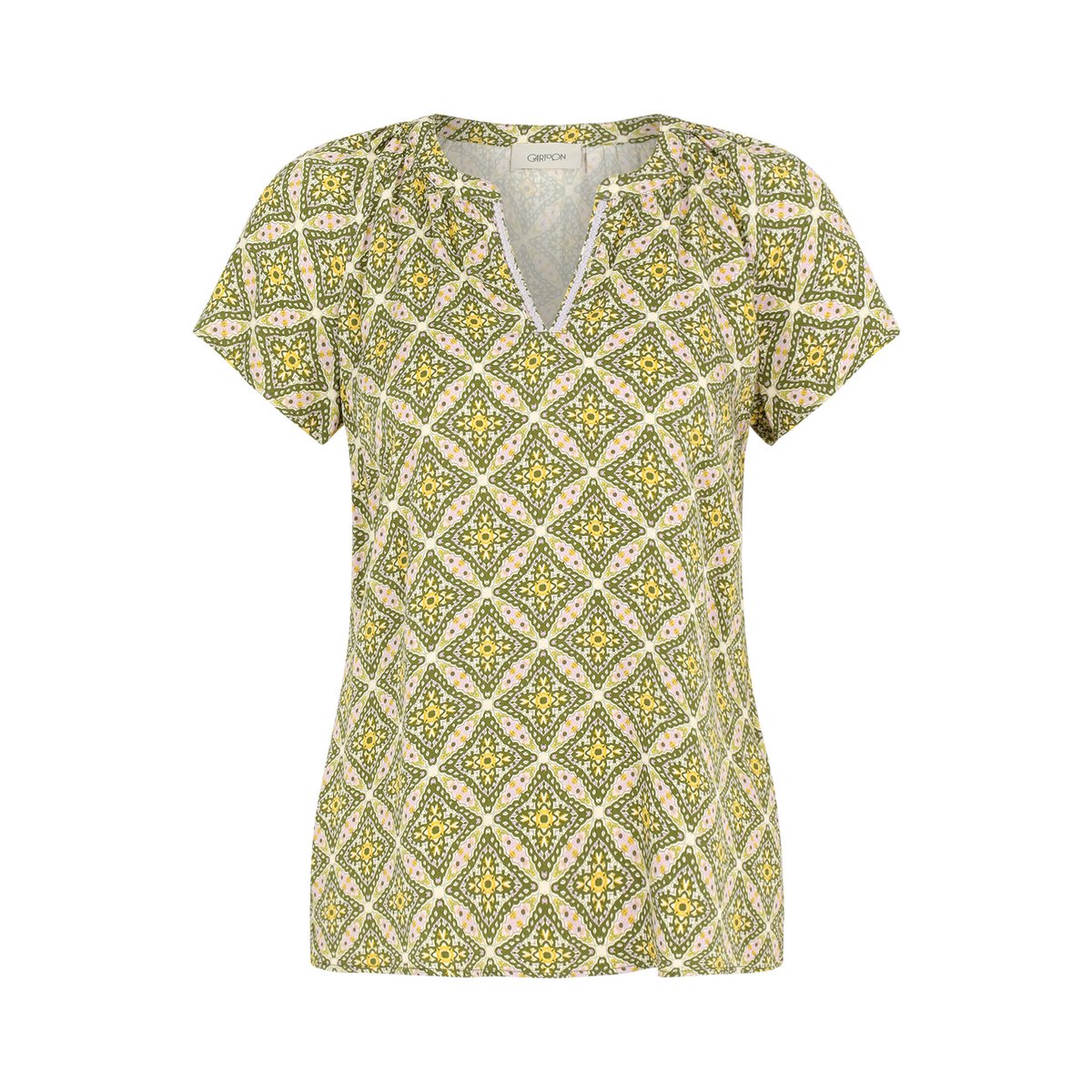 T-shirt façon blouse à motifs vert/violet, CARTOON