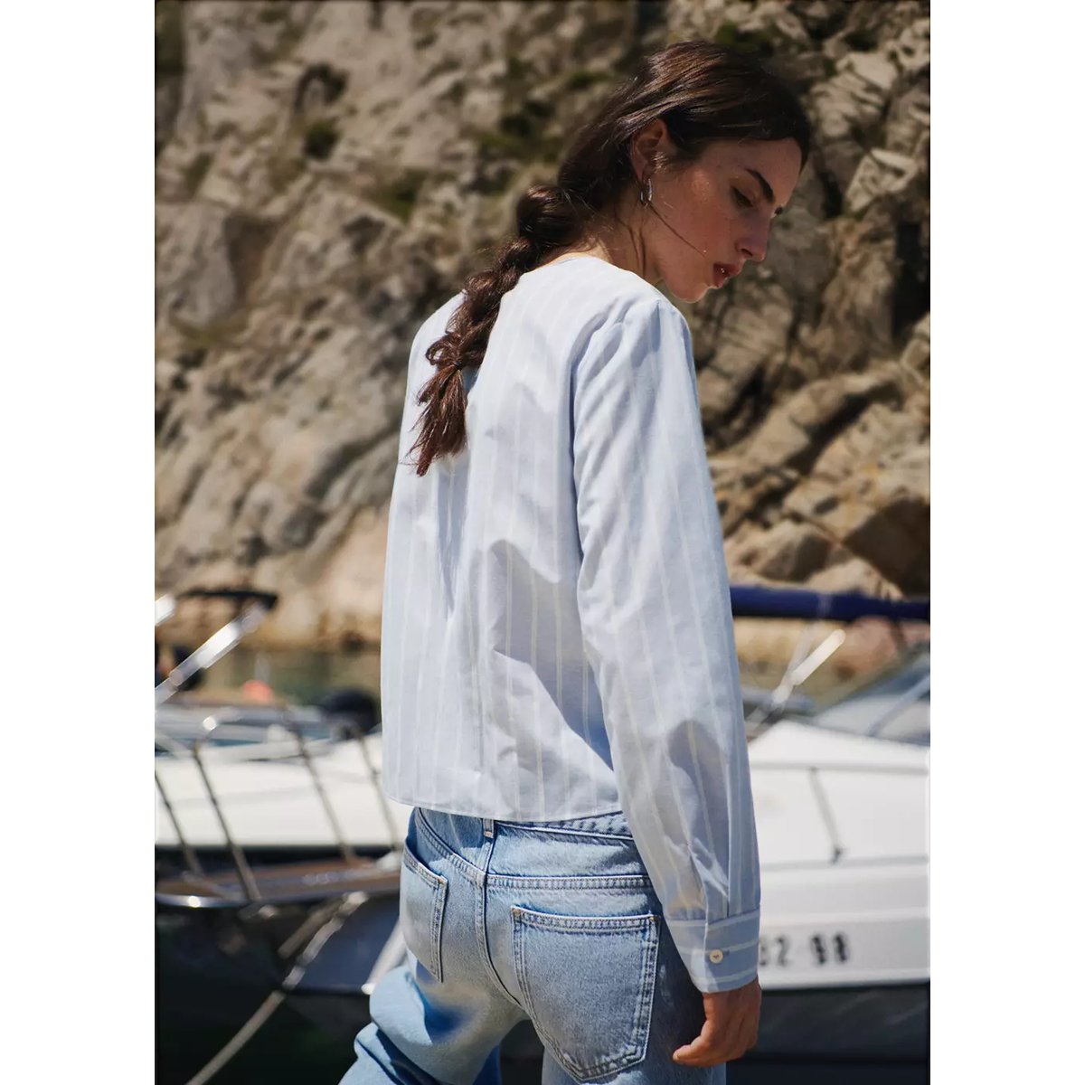 Chemise coton mélangé rayures bleu ciel, MANGO TEEN