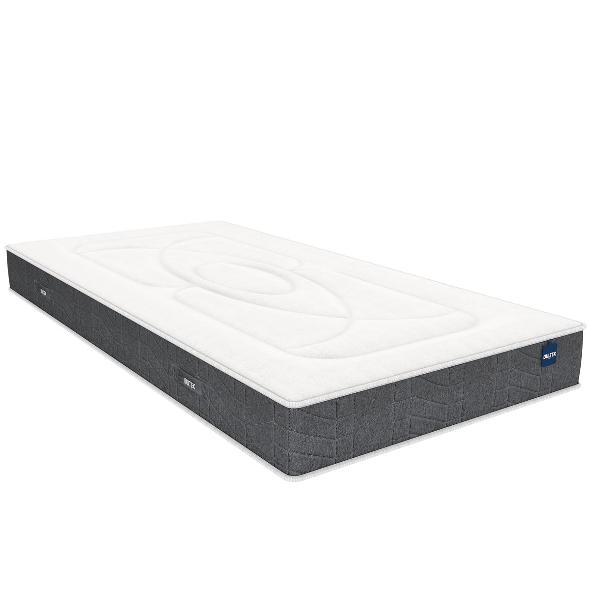Ensemble matelas nano, mémoire de forme, coton et laine RECOVERY, sommier MEDIANO gris fumé et pieds blanc, BULTEX