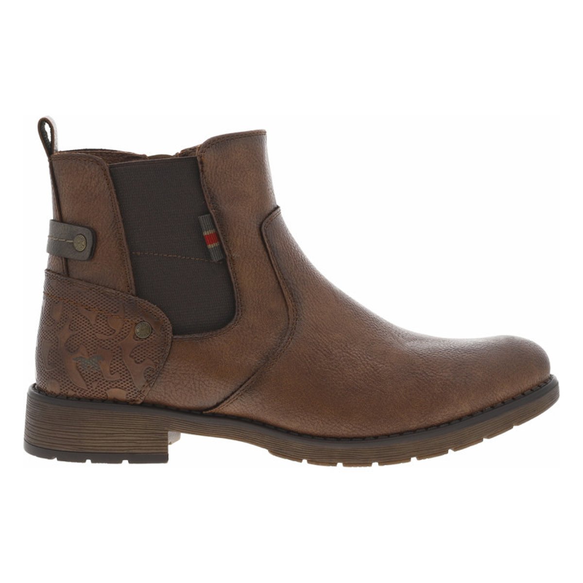 Boots cognac à talon décroché bas avec un zip et un soufflet élastiqué cognac, MUSTANG