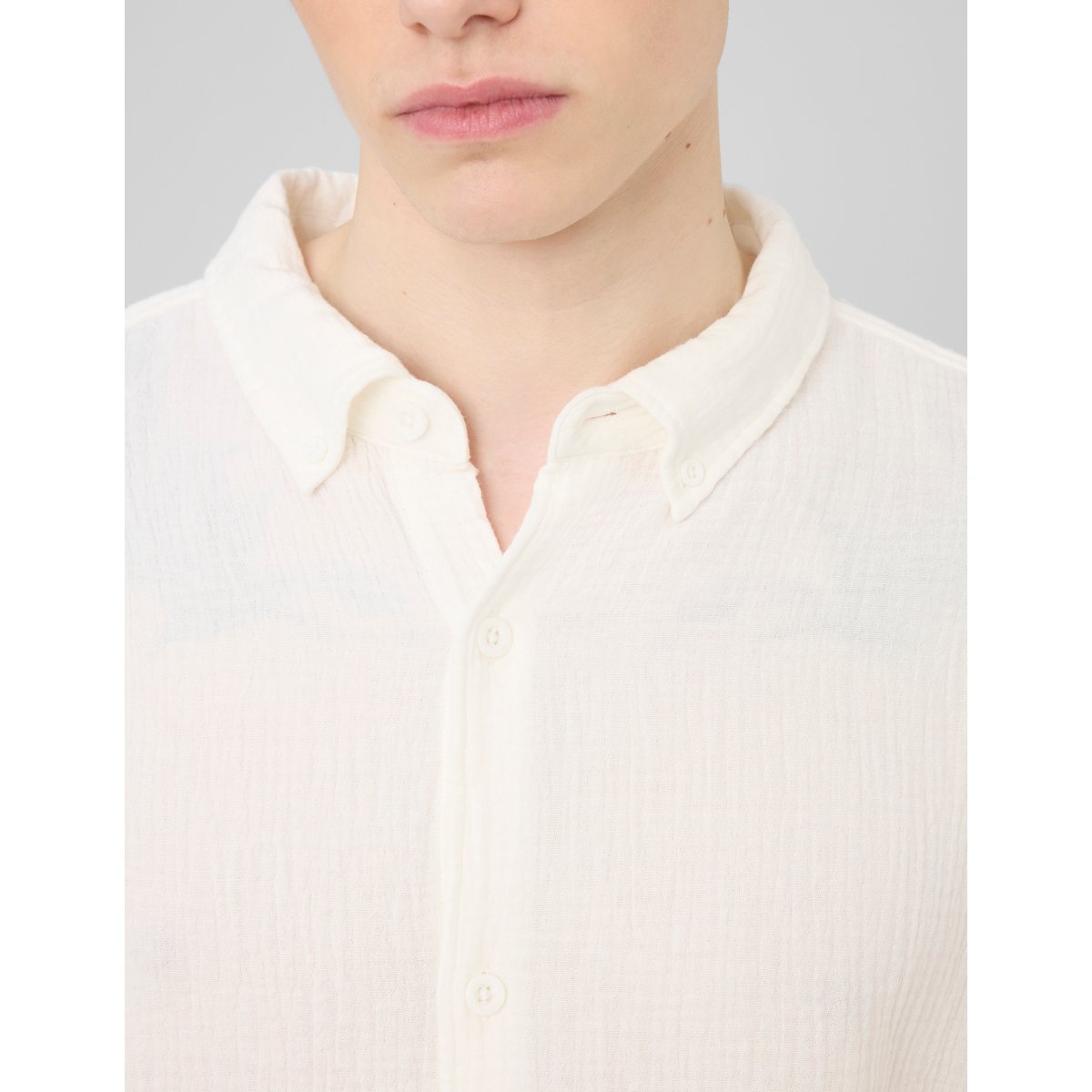 Chemise manches longues gaze de coton blanc écru, BZB
