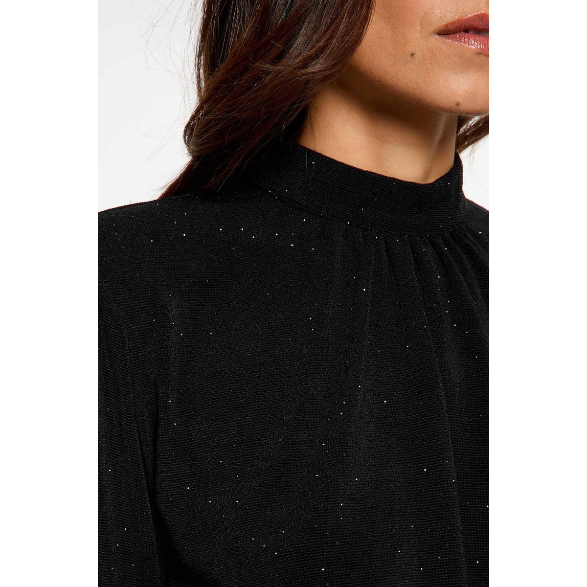 T-shirt col montant strass noir, MORGAN