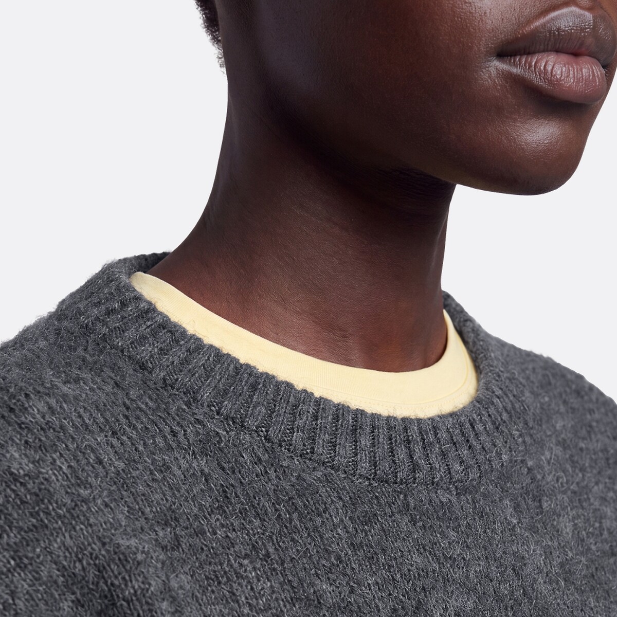 Pull col rond en alpaga brossé mélangé, Signature AZELIE gris anthracite chiné, LA REDOUTE COLLECTIONS