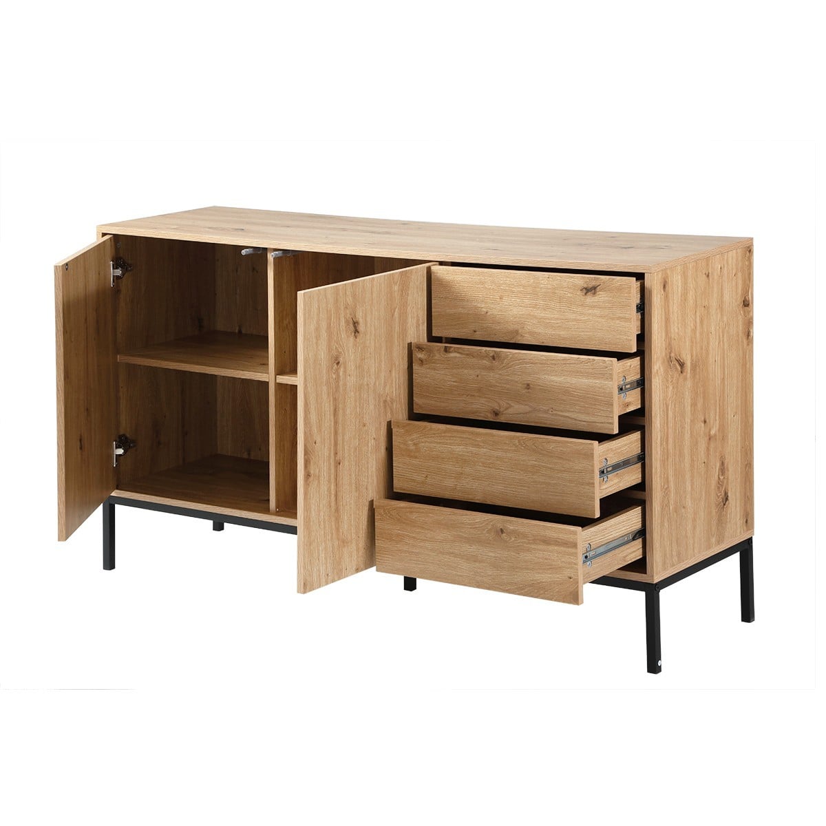 Buffet 2 portes et 4 tiroirs LENNY bois clair, CALICOSY