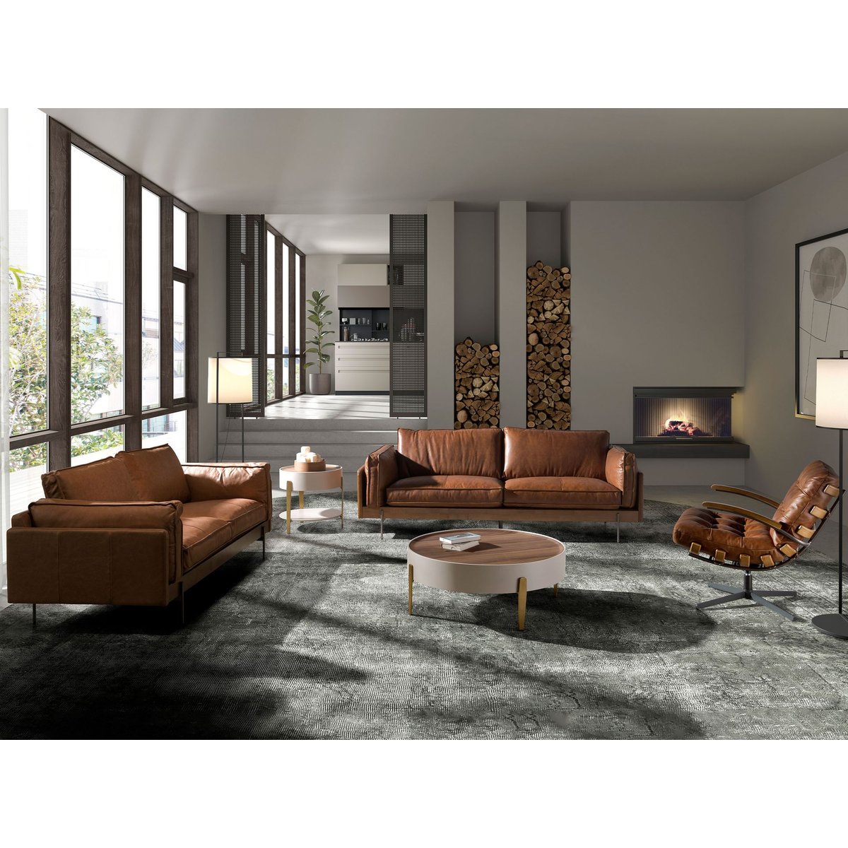 Fauteuil pivotant en cuir et noyer marron foncé | noir, ANGEL CERDA